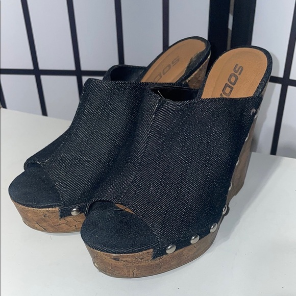 Women's dark wash denim Wedge Sandals - Picture 6 of 7